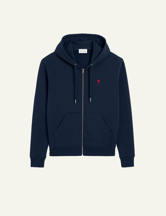 Ami Paris zip hoodie navy flat lay front