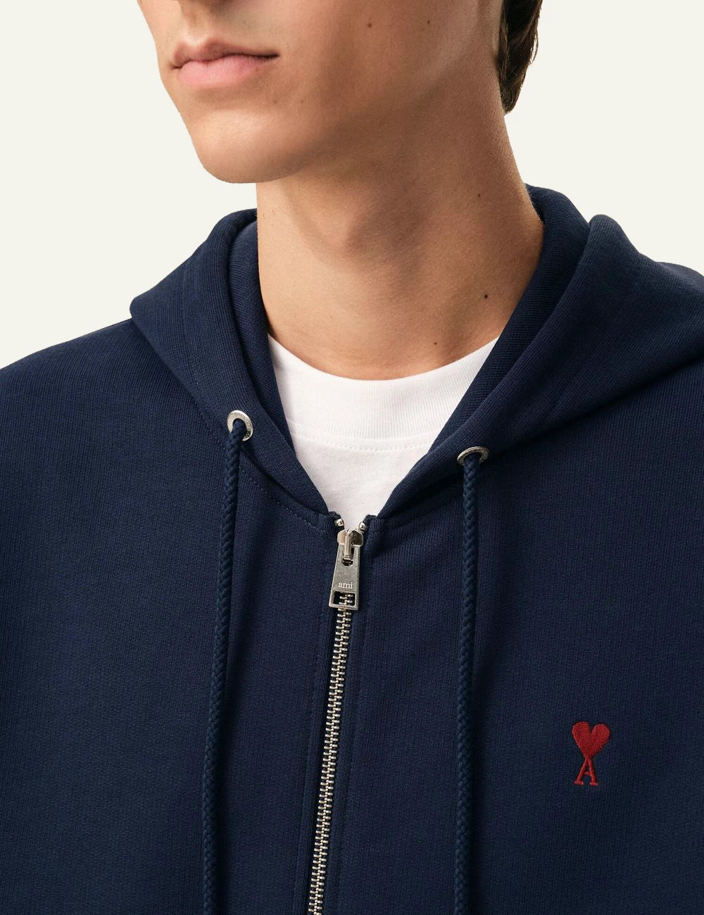 Ami Paris zip hoodie navy chest logo detail