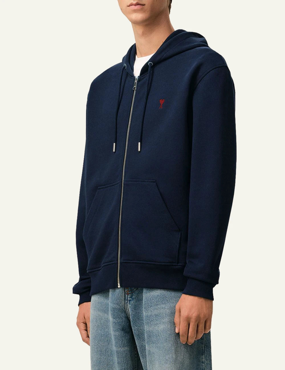 Ami Paris zip hoodie navy side view
