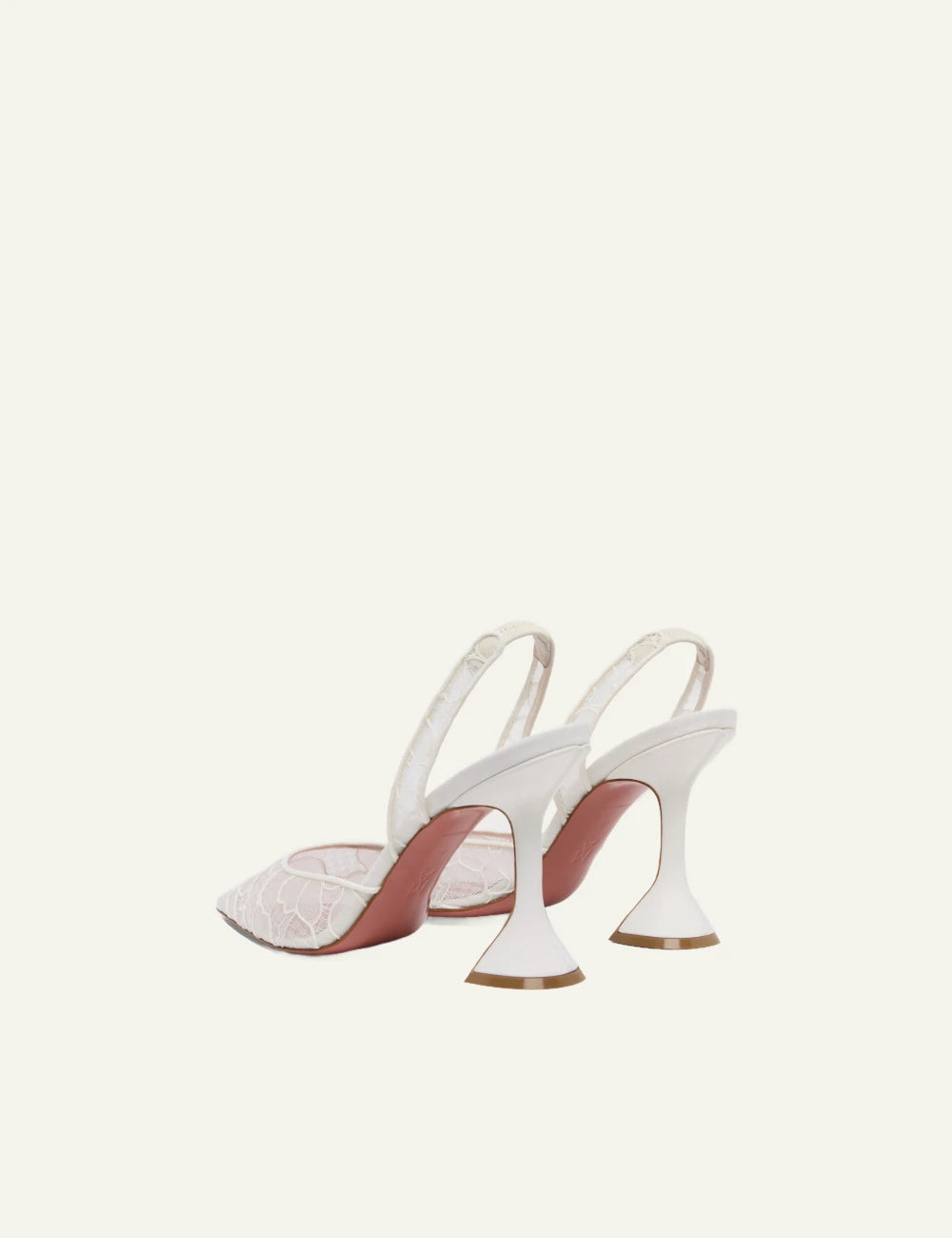 Amina Muaddi 12S357472HOL Holli Lace Sling 95 ivory lace pointed slingback heel back view