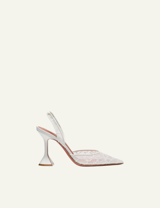 Amina Muaddi 12S357472HOL Holli Lace Sling 95 ivory lace pointed slingback heel side view
