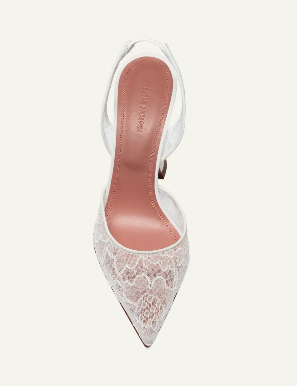 Amina Muaddi 12S357472HOL Holli Lace Sling 95 ivory lace pointed slingback heel top view