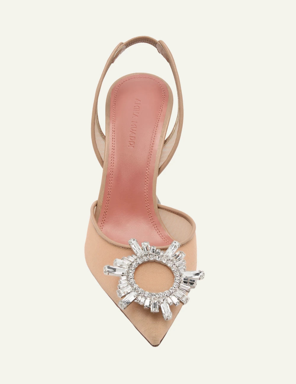 Amina Muaddi 13S361088BEG Begum Mesh Sling 95 beige crystal brooch top view