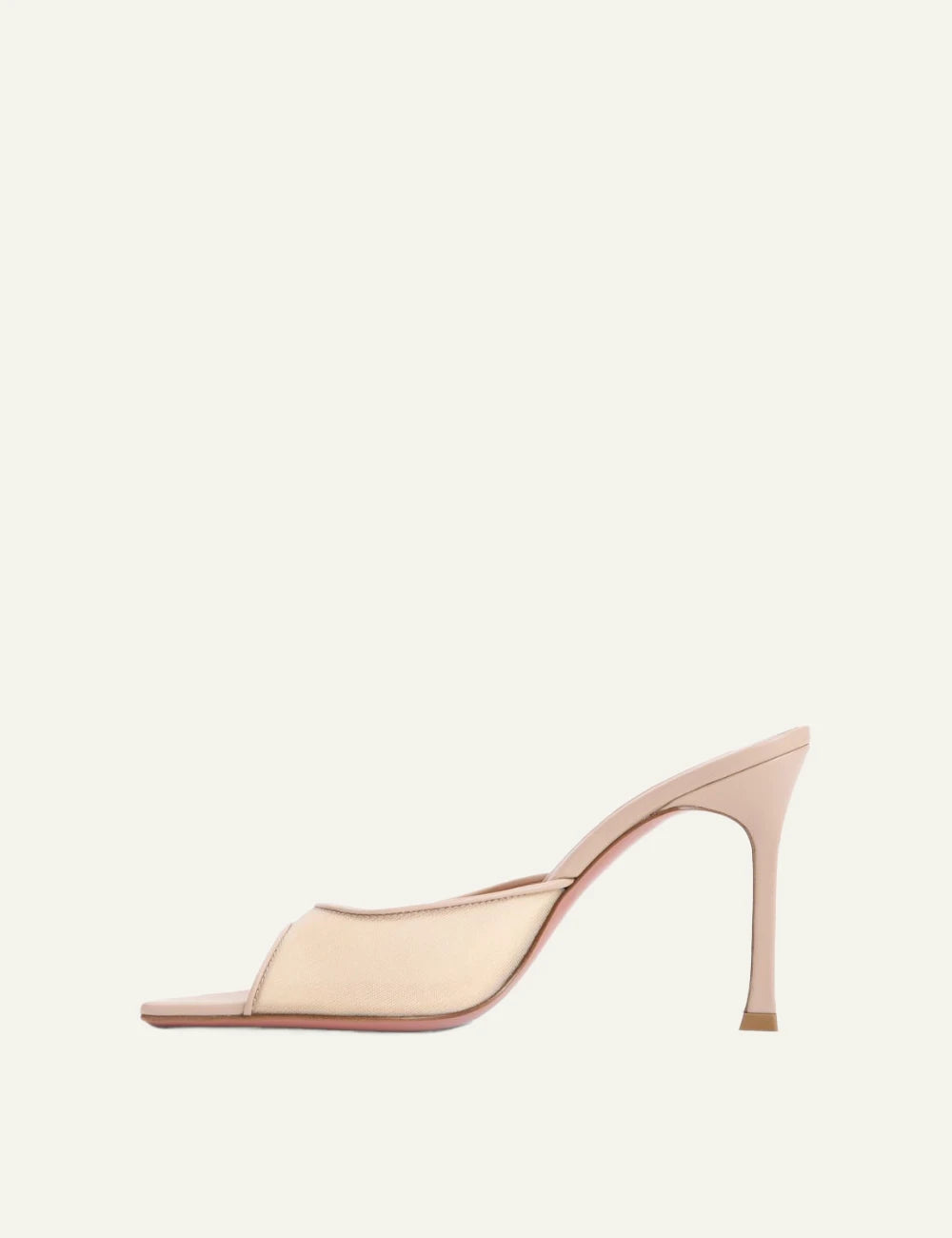 Amina Muaddi 13S362759ALE Alexa Mesh Slipper 95 beige mule heel square toe profile view