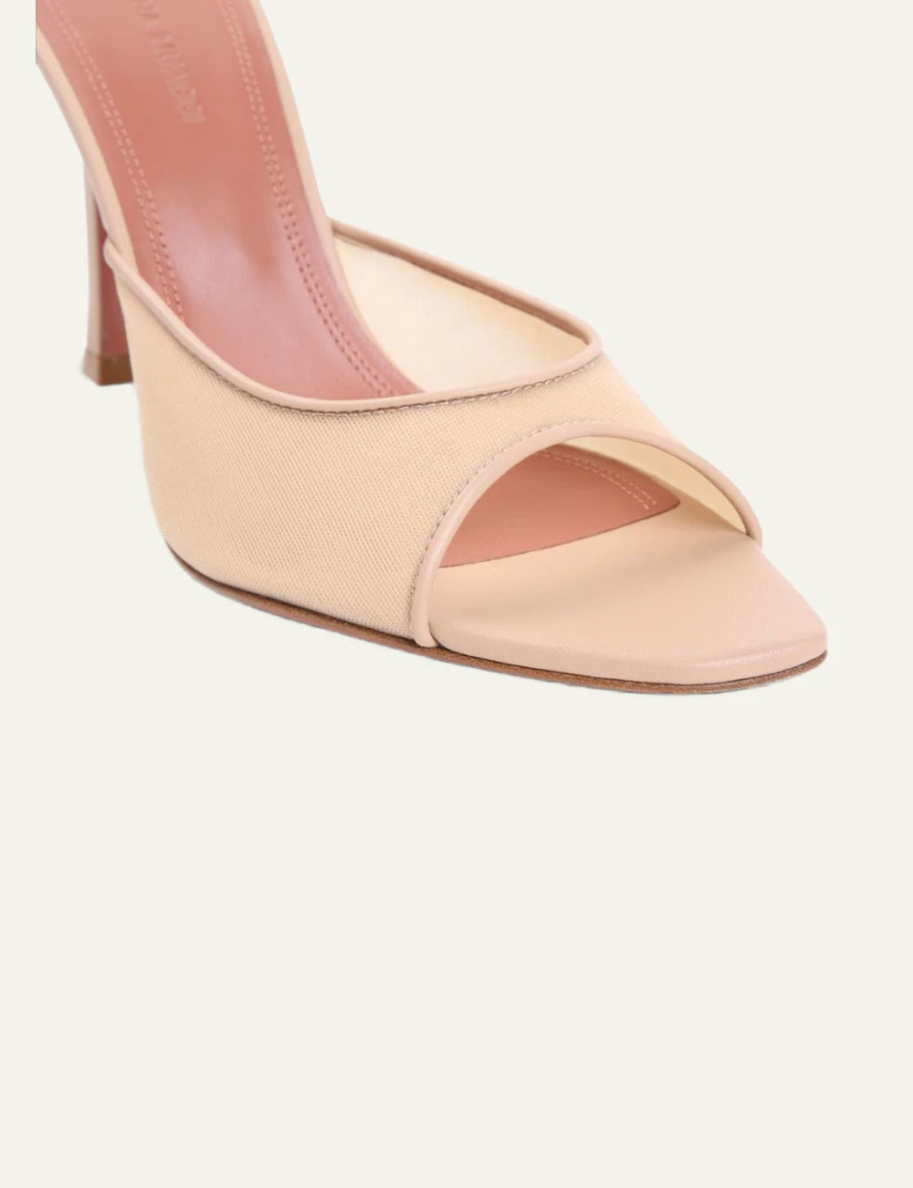 Amina Muaddi 13S362759ALE Alexa Mesh Slipper 95 beige mule heel square toe angled view