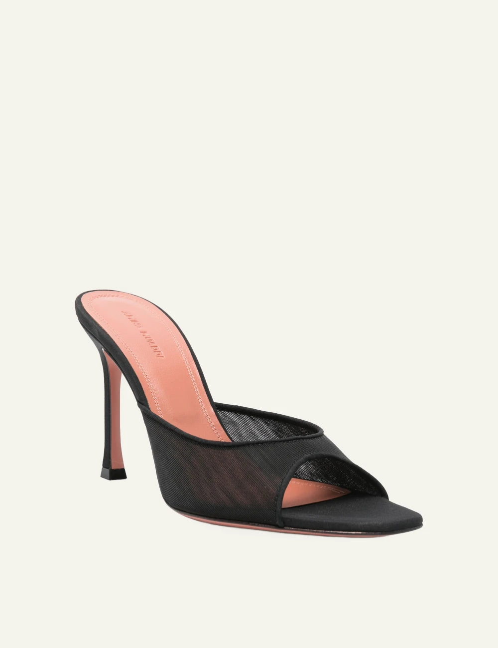 Amina Muaddi 13S362760ALE Alexa Mesh Slipper 95 black mule heel angled view