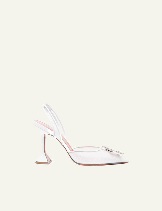 Amina Muaddi 13S362832BEG Begum Mesh Sling 95 white crystal brooch side view