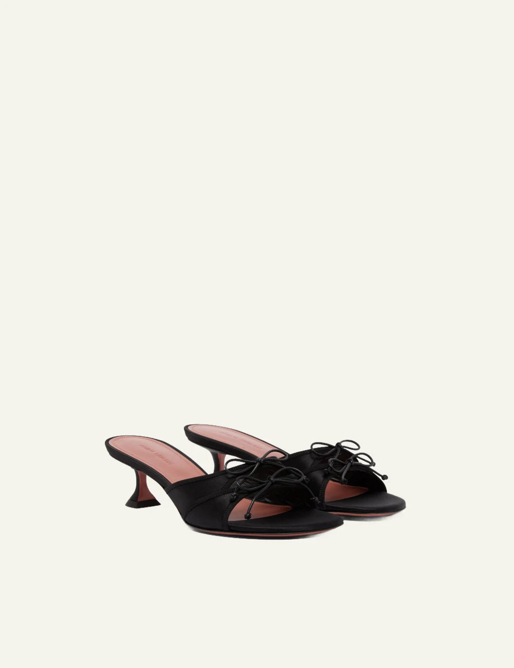 Amina Muaddi 16S365897ELE Eleonora Slipper 45 black satin mule low heel angled view