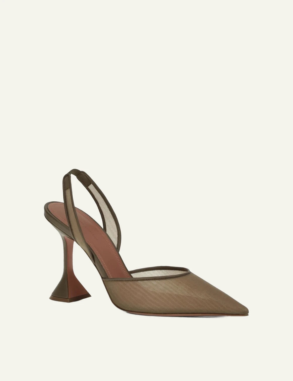 Amina Muaddi 16S365907HOL Holli Mesh Sling 95 taupe pointed slingback heel angled view