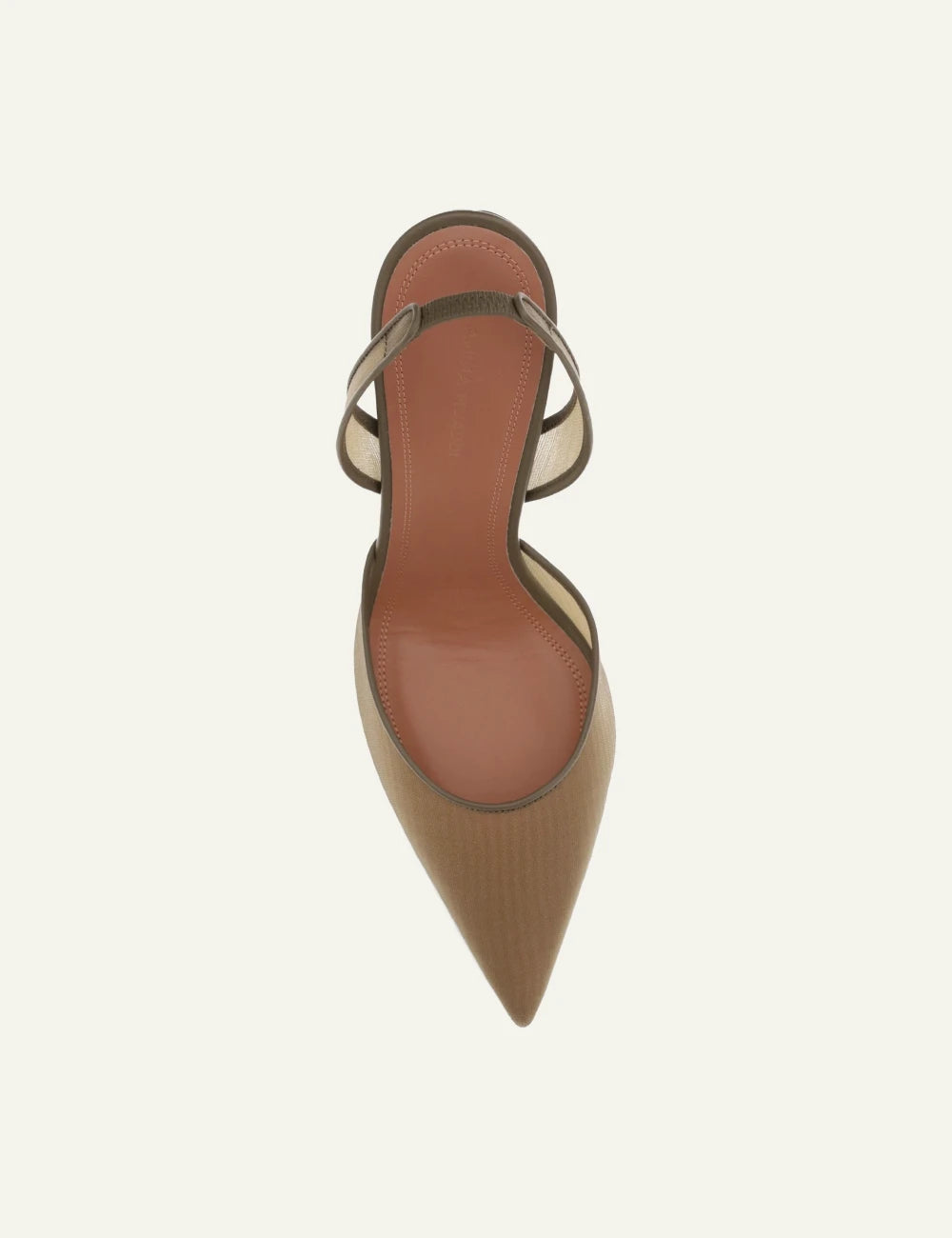 Amina Muaddi 16S365907HOL Holli Mesh Sling 95 taupe pointed slingback heel top view