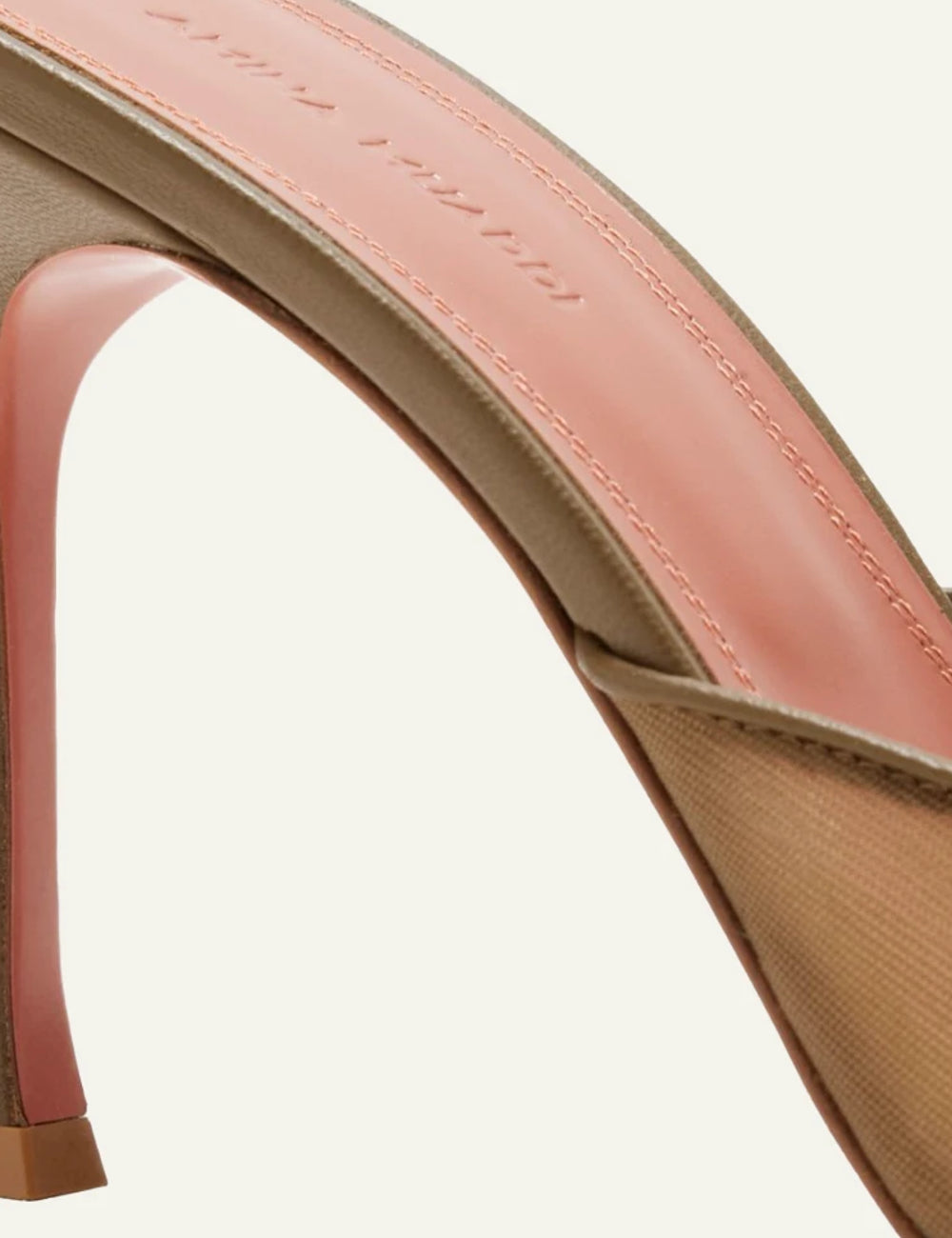 Amina Muaddi 16S366066ALE Alexa Glass Slipper 95 latte mesh mule heel side detail view