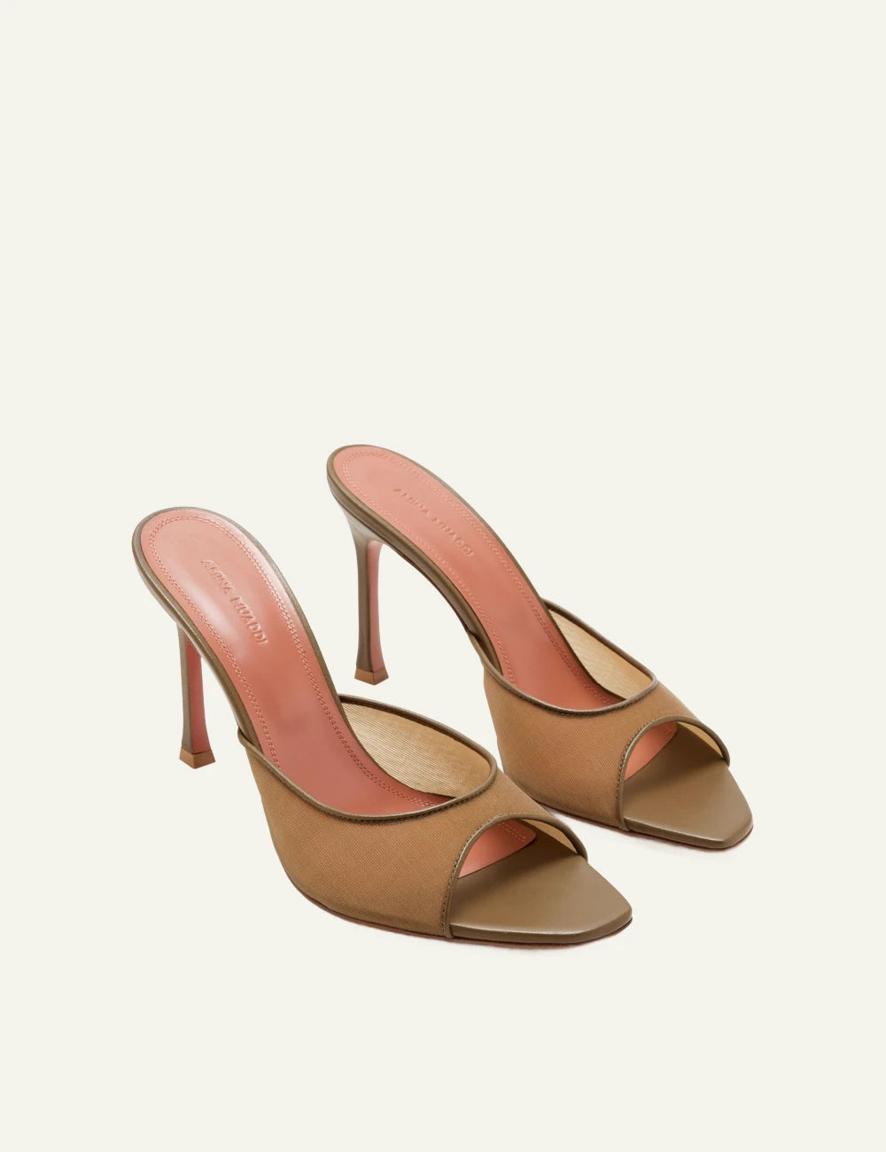Amina Muaddi 16S366066ALE Alexa Glass Slipper 95 latte mesh mule heel profile view
