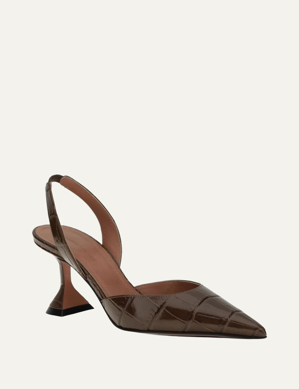 Amina Muaddi Holli Sling 70 croc brown slingback pumps side view