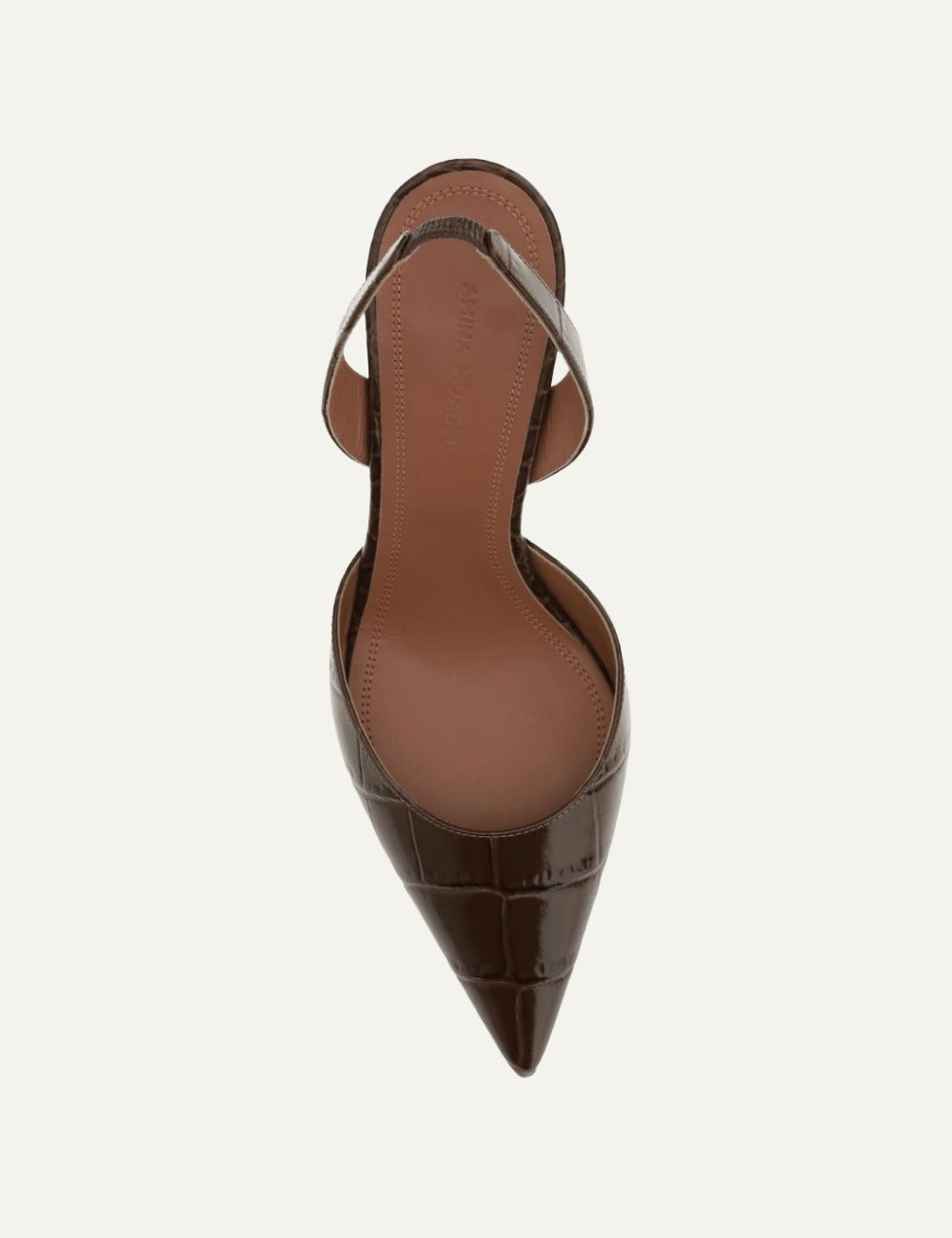 Amina Muaddi Holli Sling pointed toe croc heels brown top view
