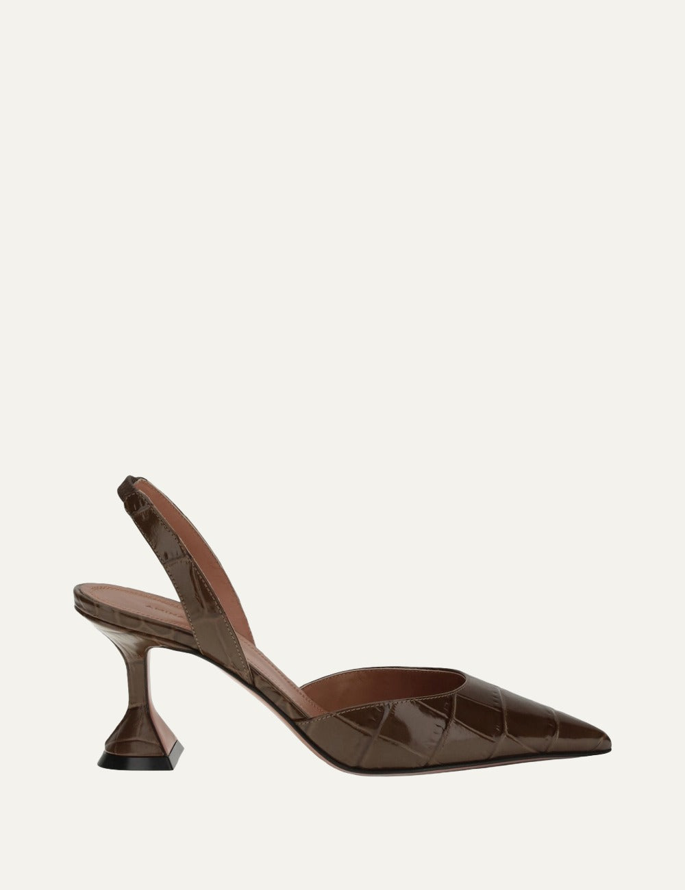 Amina Muaddi Holli Sling 70 brown croc leather pumps profile view