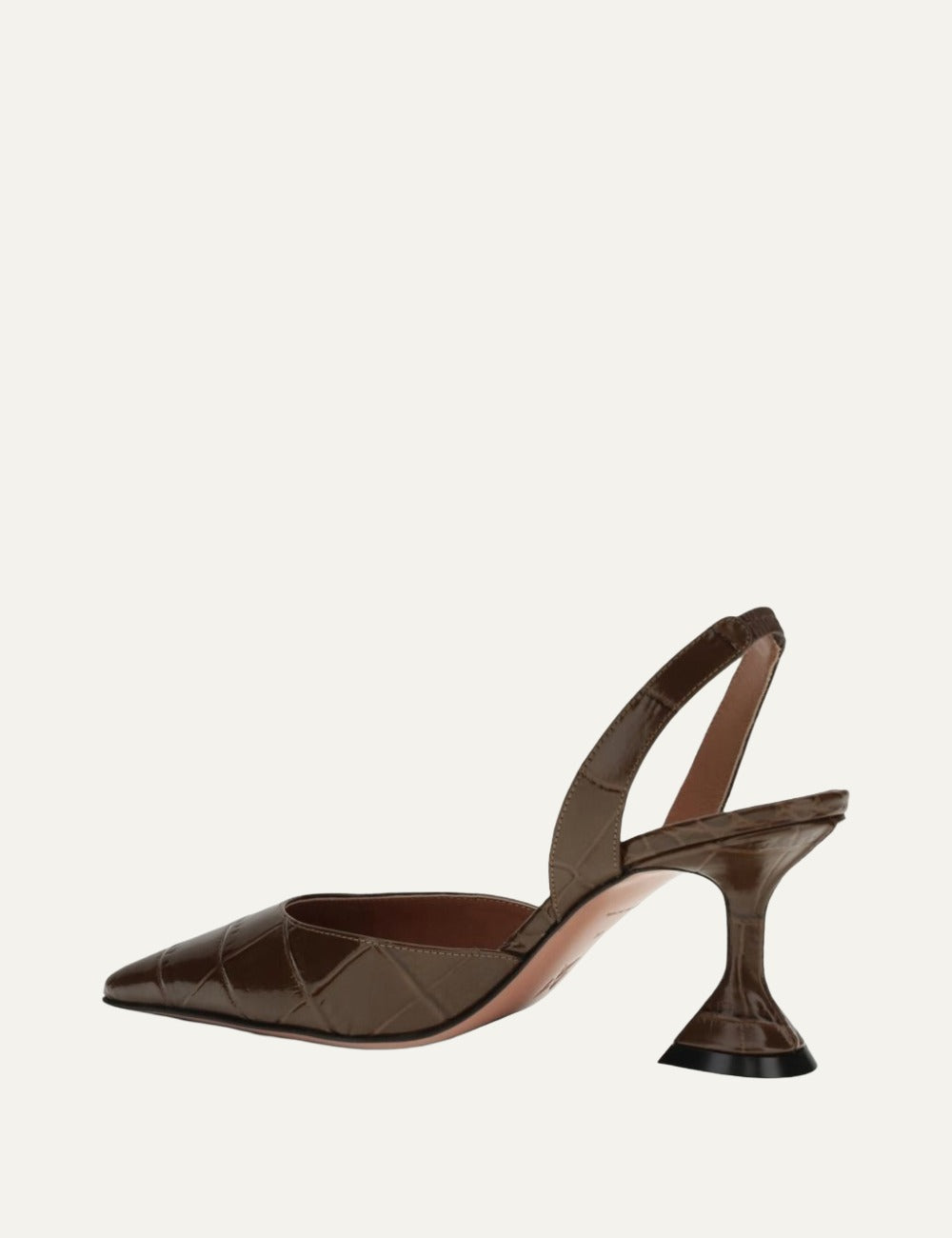 Amina Muaddi Holli Sling brown embossed slingback heels angled view