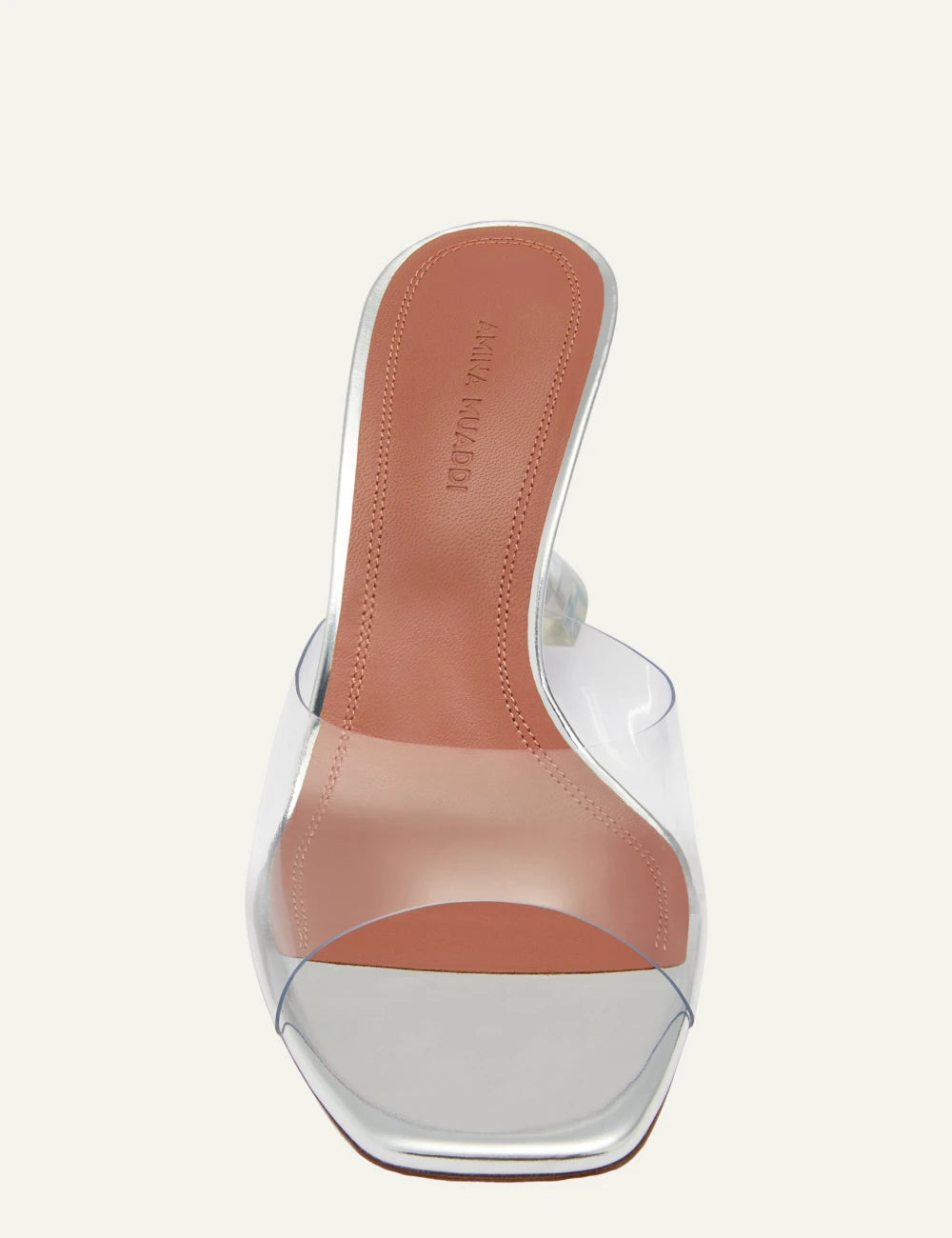 Amina Muaddi Lupita Glass Slipper 70 mule diafano PVC me plexi heel 70mm front view