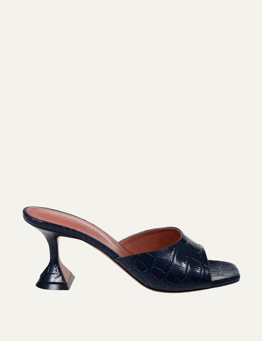 Amina Muaddi Lupita croc print mules navy side view