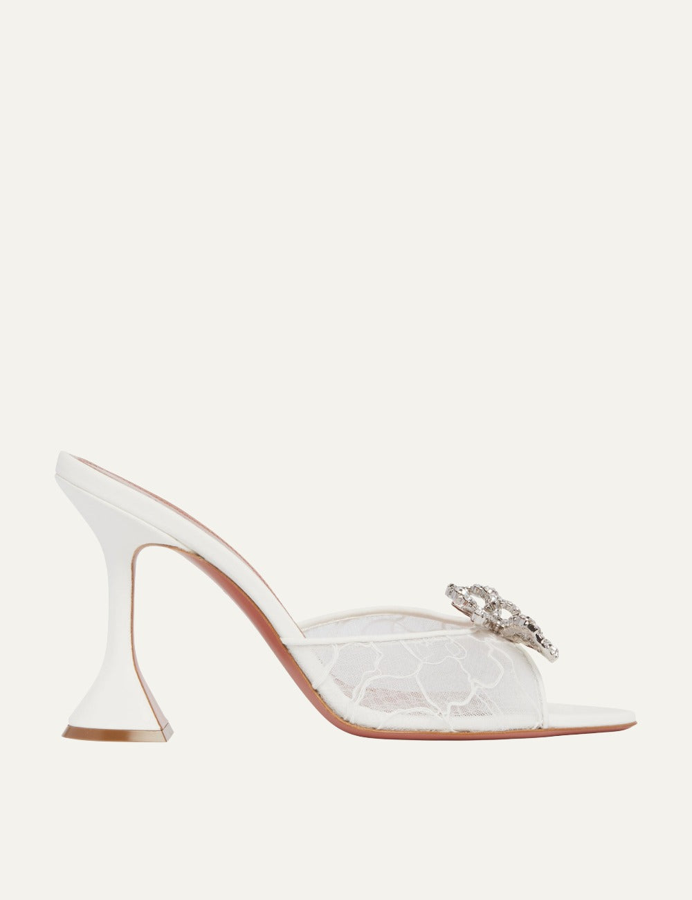 Amina Muaddi Rosie lace mules white crystal bow side view