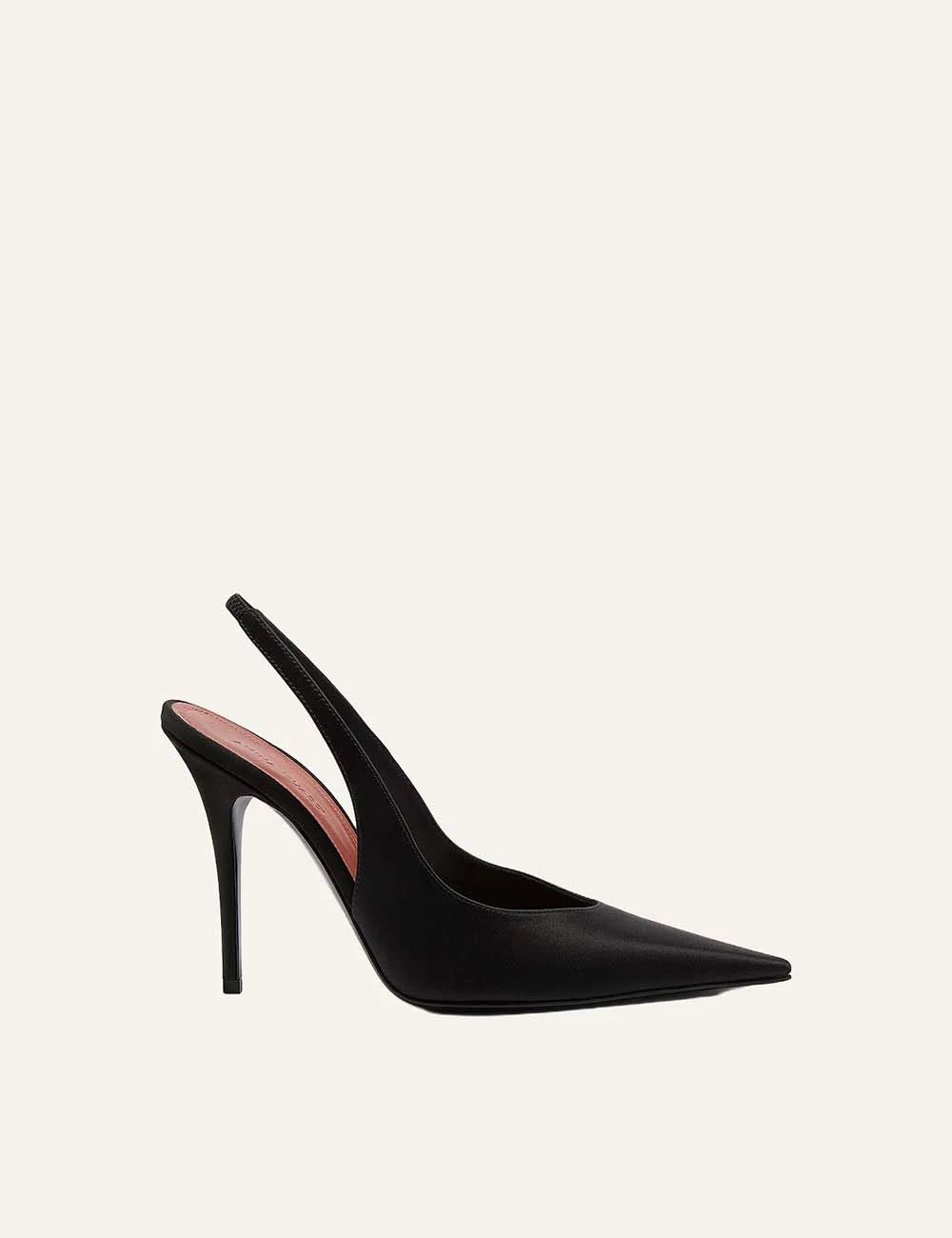 Amina Muaddi women Anok Sling 105 black satin pointed toe slingback pumps side view