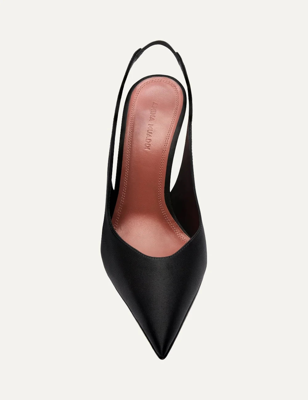 Amina Muaddi women Anok Sling 105 black satin pointed toe slingback pumps front view