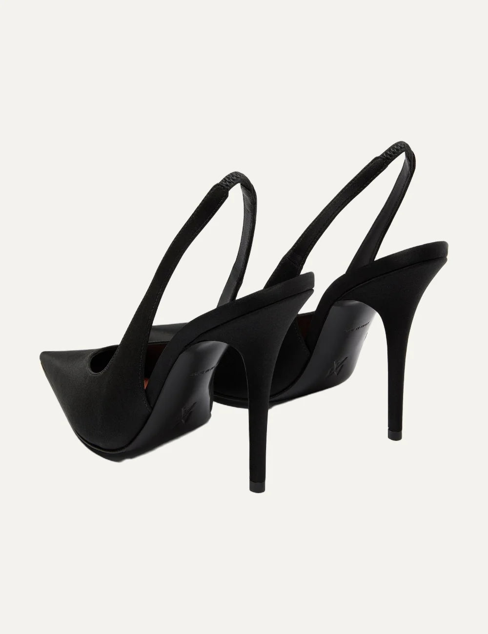 Amina Muaddi women Anok Sling 105 black satin pointed toe slingback pumps back view