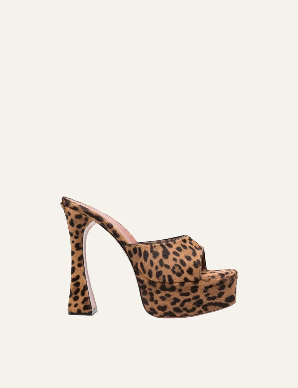 Amina Muaddi women Dalida leopard print pony hair platform heeled sandals side view