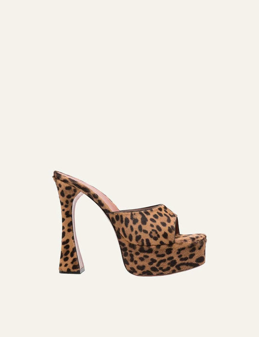 Amina Muaddi women Dalida leopard print pony hair platform heeled sandals side view