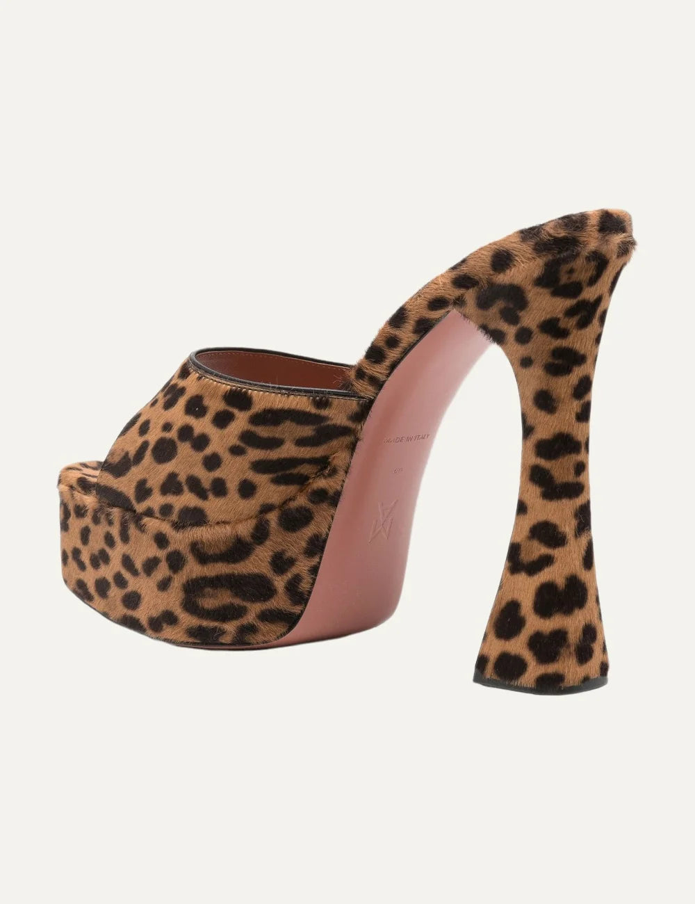 Amina Muaddi women Dalida leopard print pony hair platform heeled sandals back view