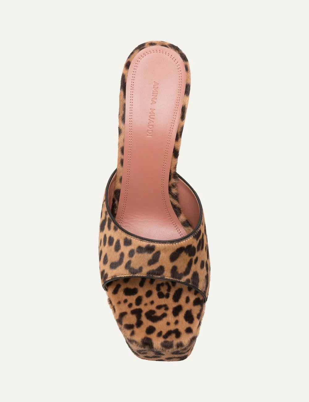 Amina Muaddi women Dalida leopard print pony hair platform heeled sandals top view