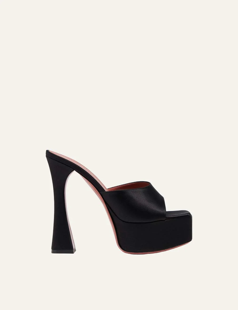Amina Muaddi women Dalida Plateau Slipper 140 black satin platform sandals side view