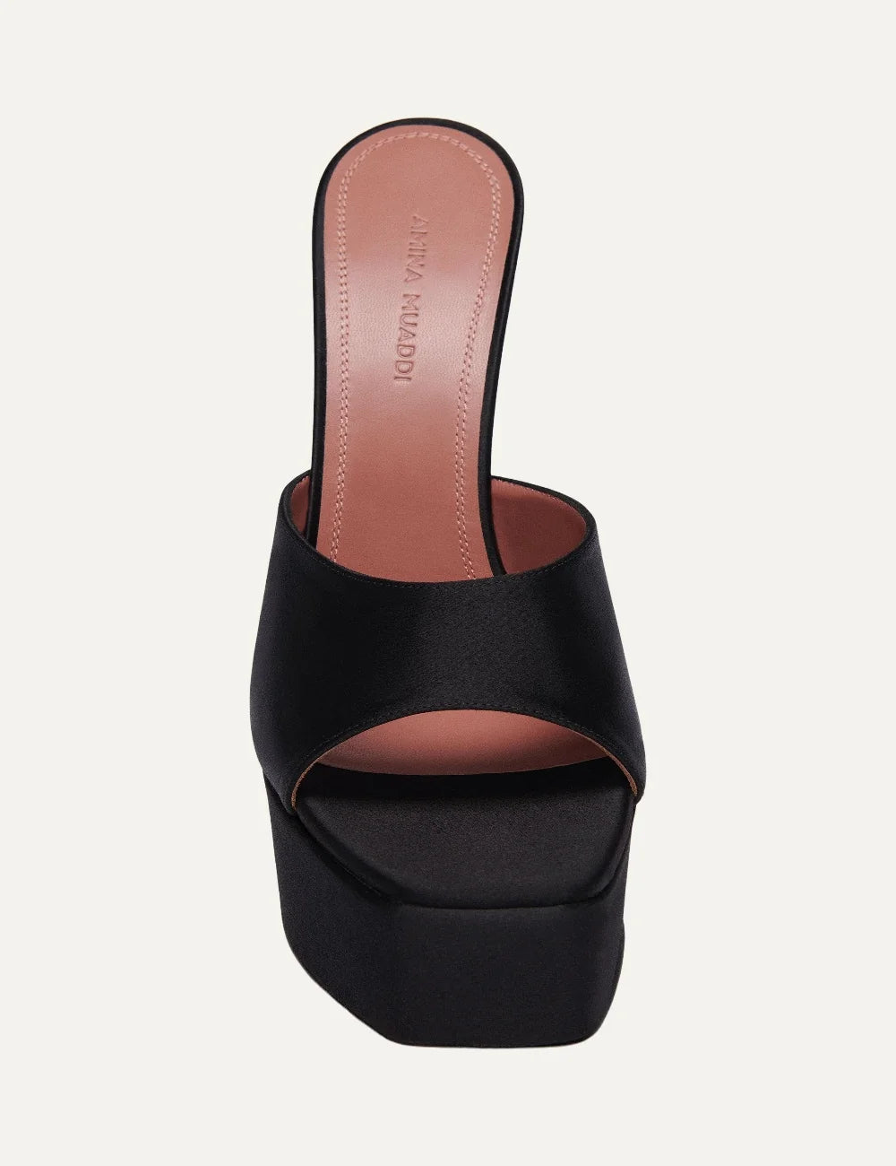 Amina Muaddi women Dalida Plateau Slipper 140 black satin platform sandals front view