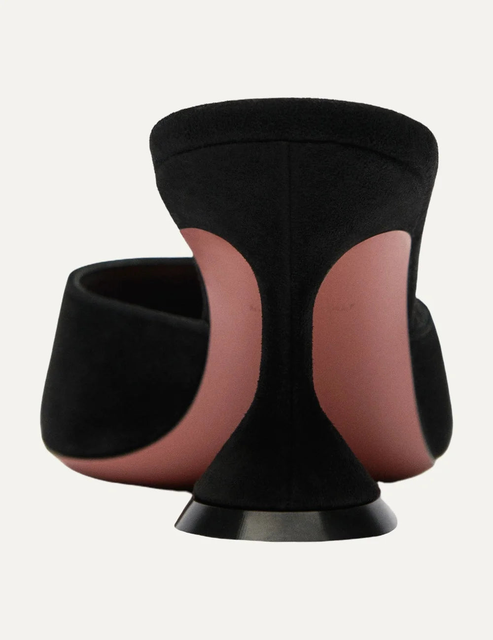Amina Muaddi women Lupita Slipper 70 black suede heeled sandals heel detail