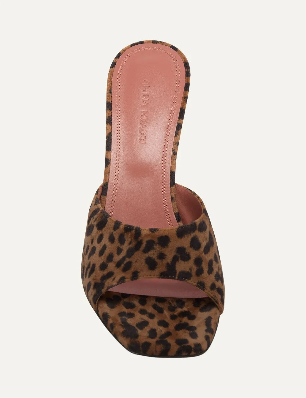 Amina Muaddi women Lupita Slipper 95 leopard print suede heeled sandals top view