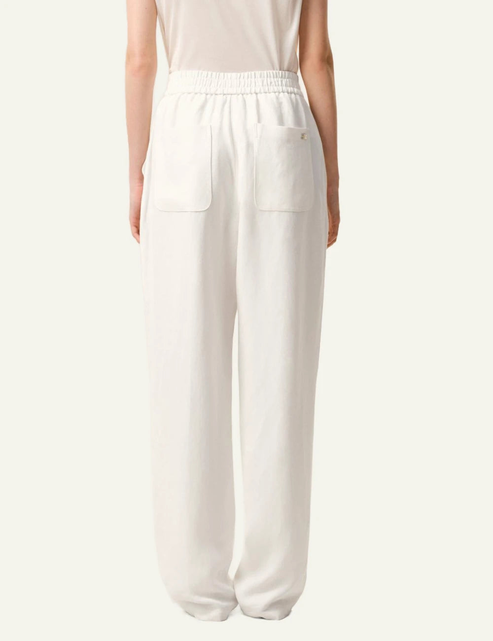 ami paris ecru straight leg trousers elastic waist back view