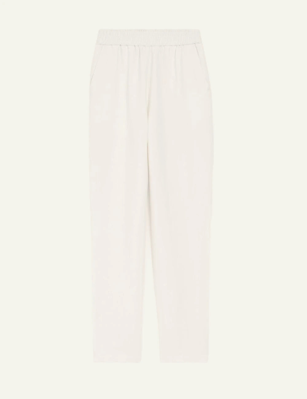 ami paris ecru straight leg trousers elastic waist front view