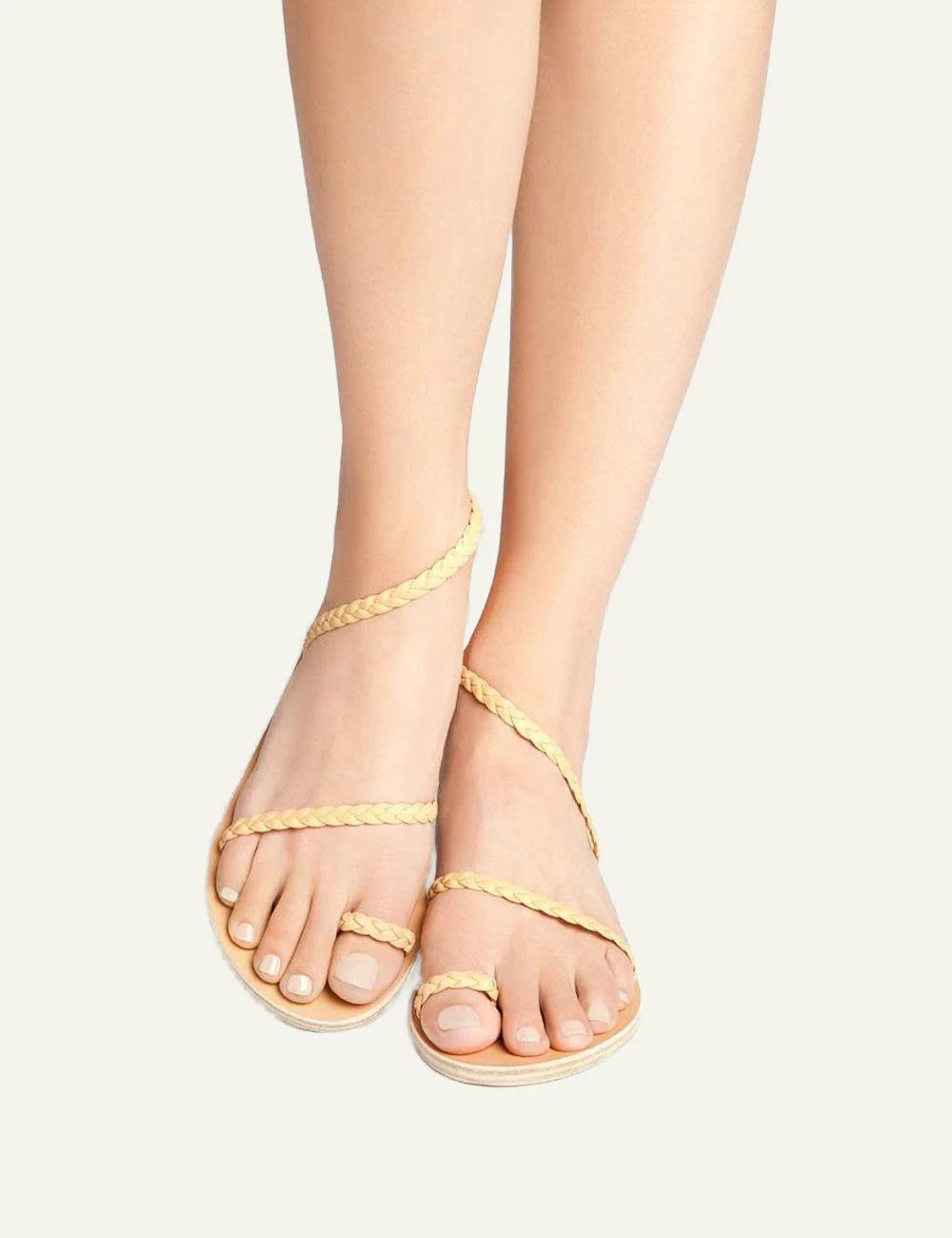 Ancient Greek Sandals Eleftheria natural braided leather sandals me toe ring side model view