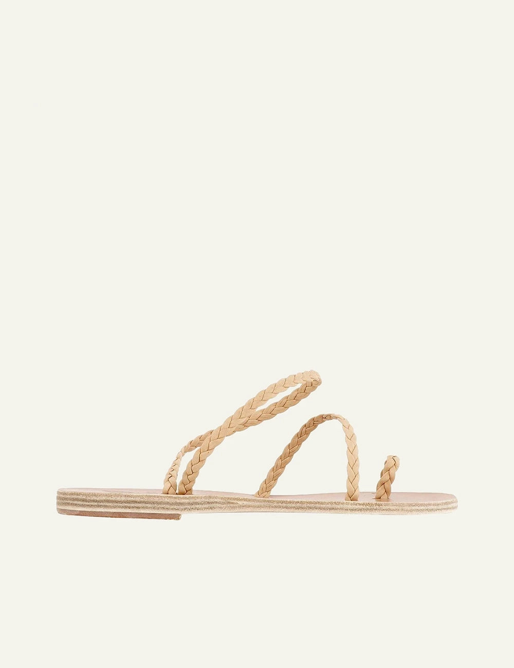 Ancient Greek Sandals Eleftheria natural braided leather sandals me toe ring side view