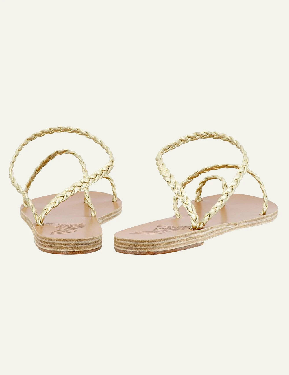 Ancient Greek Sandals Eleftheria platinum braided leather sandals me toe ring back view