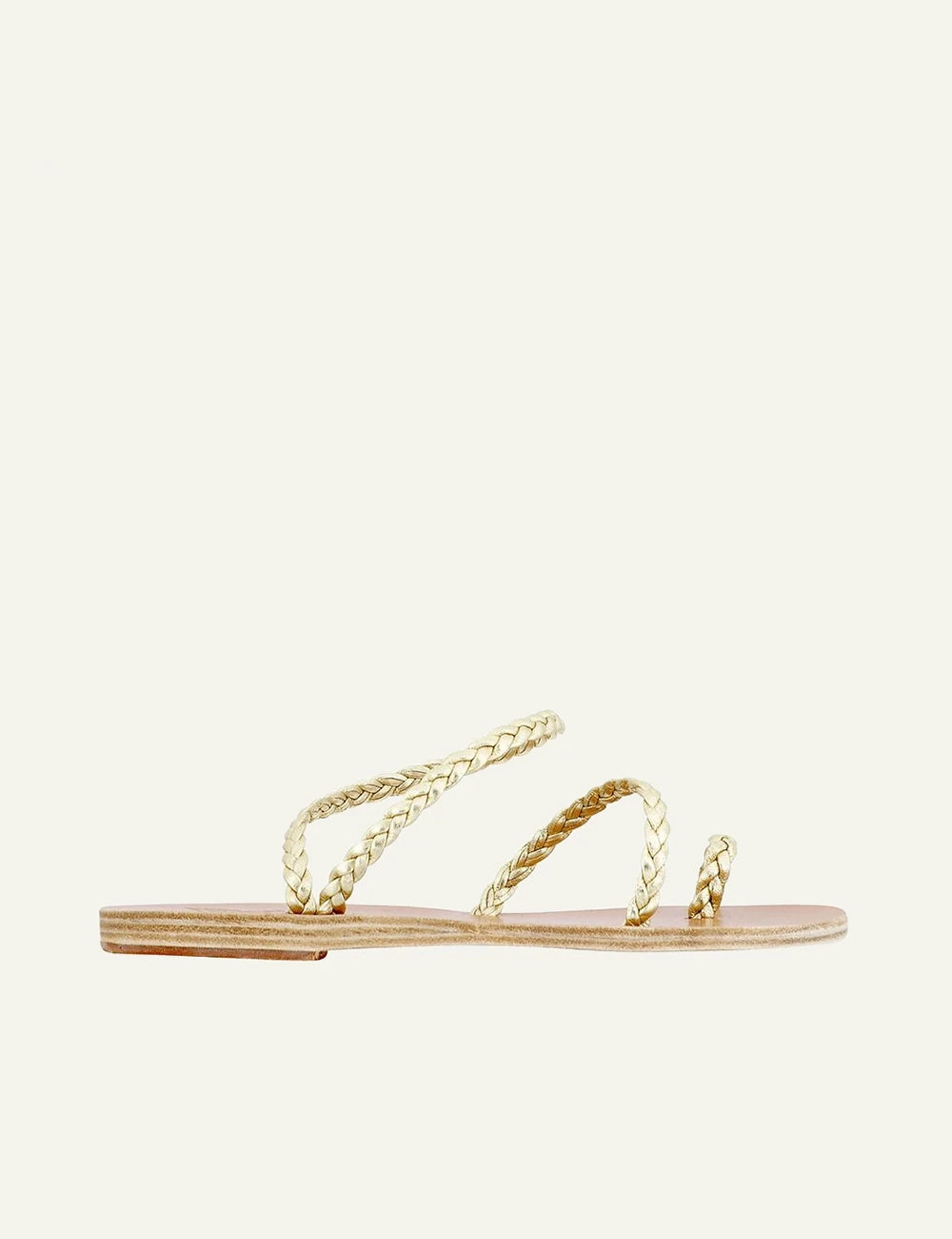 Ancient Greek Sandals Eleftheria platinum braided leather sandals me toe ring side view