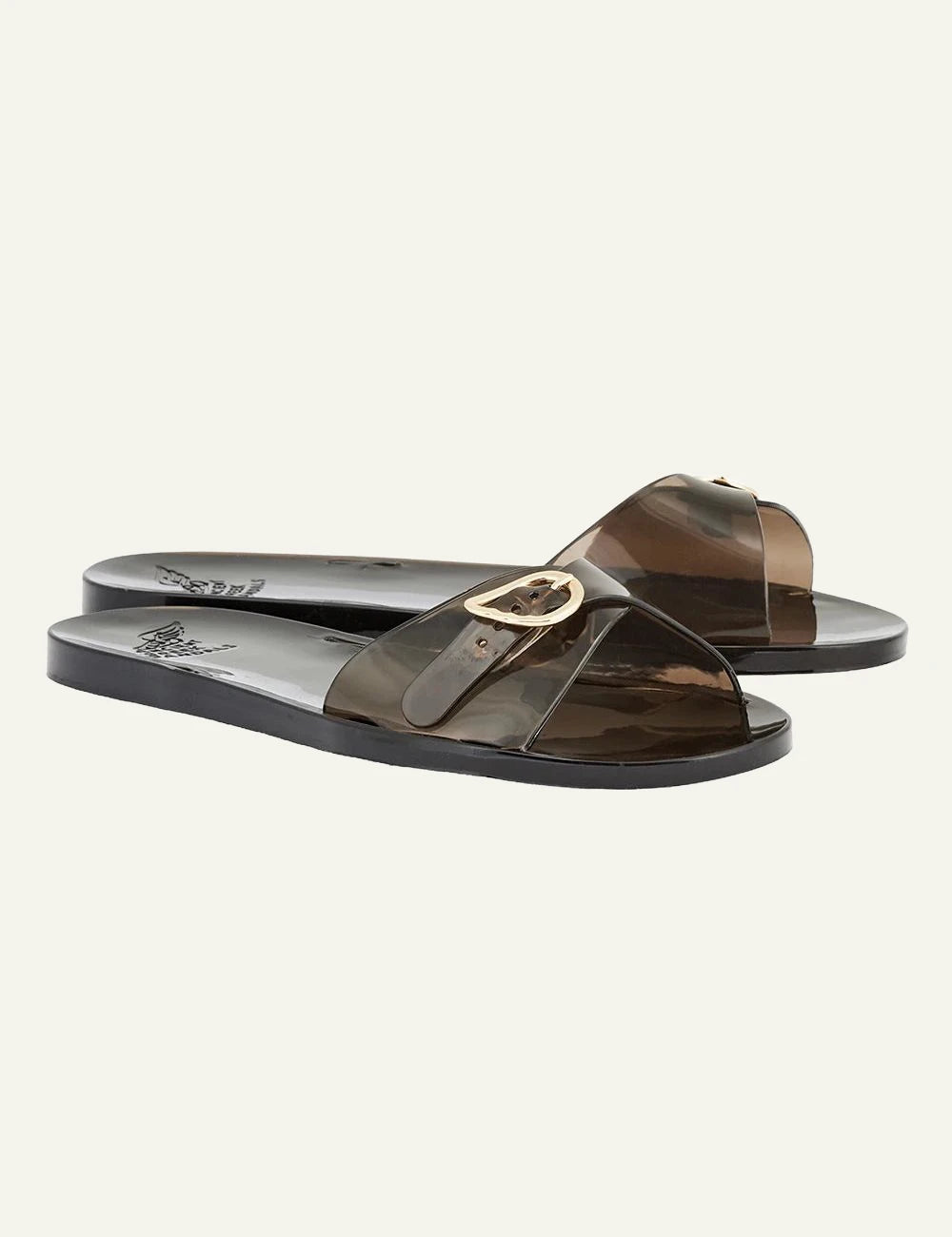 Ancient Greek Sandals Filia jelly black slide me buckle strap glossy profile view