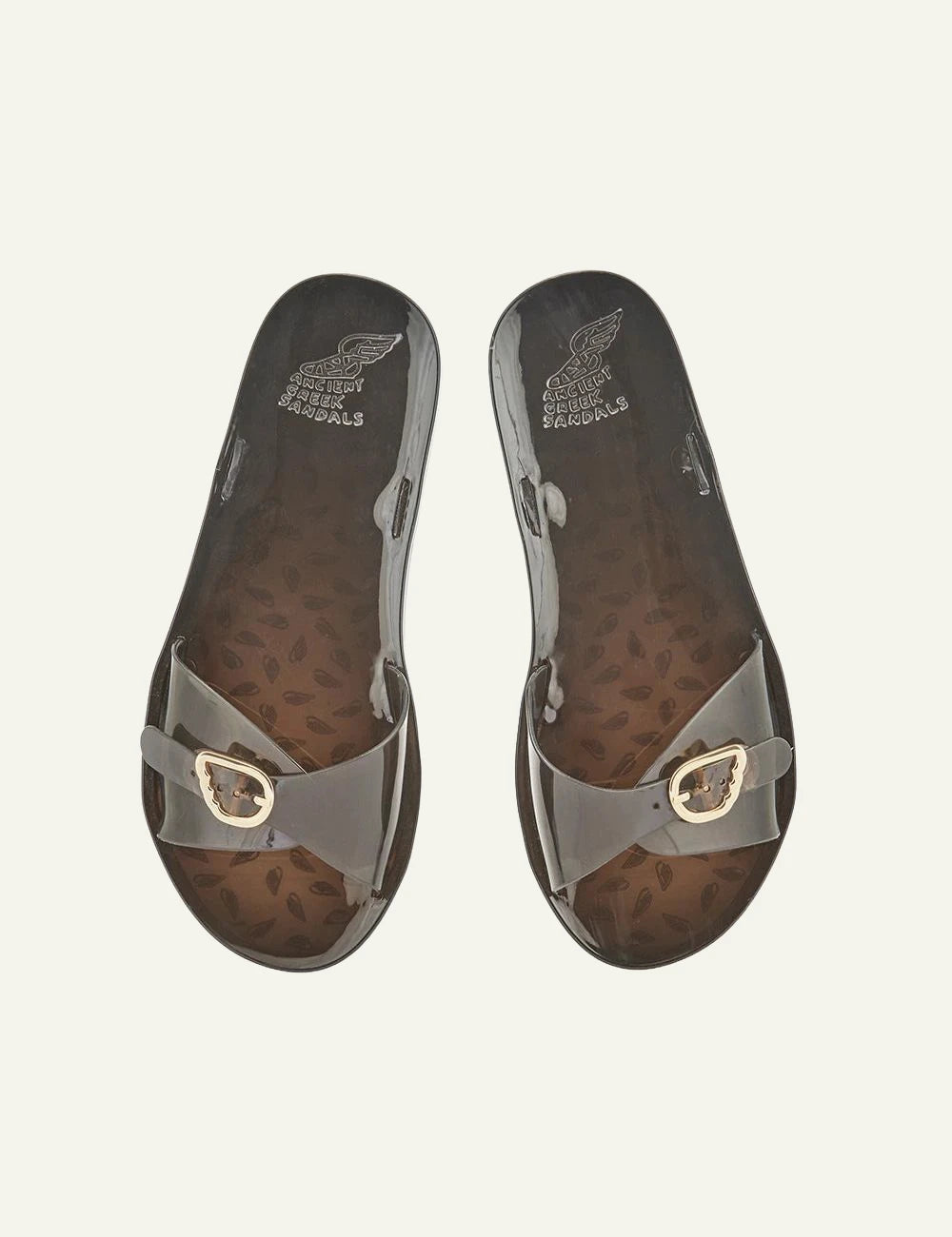 Ancient Greek Sandals Filia jelly black slide me buckle strap glossy top view