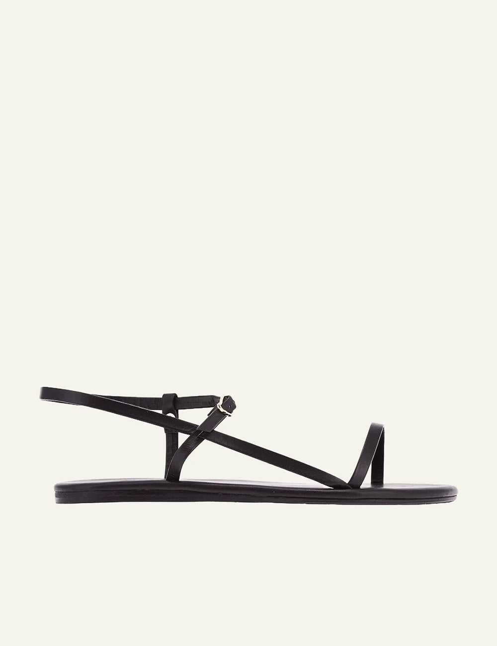 Ancient Greek Sandals Filothei black leather strappy sandal slim sole side view