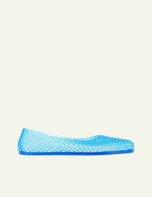 Ancient Greek Sandals Iro blue jelly ballerina mesh flat side view