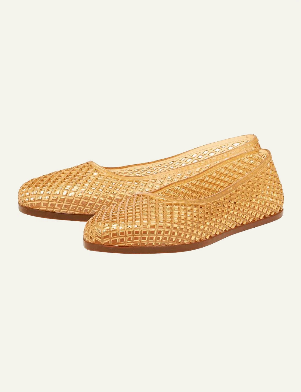 Ancient Greek Sandals Iro caramel jelly ballerina mesh flat profile view