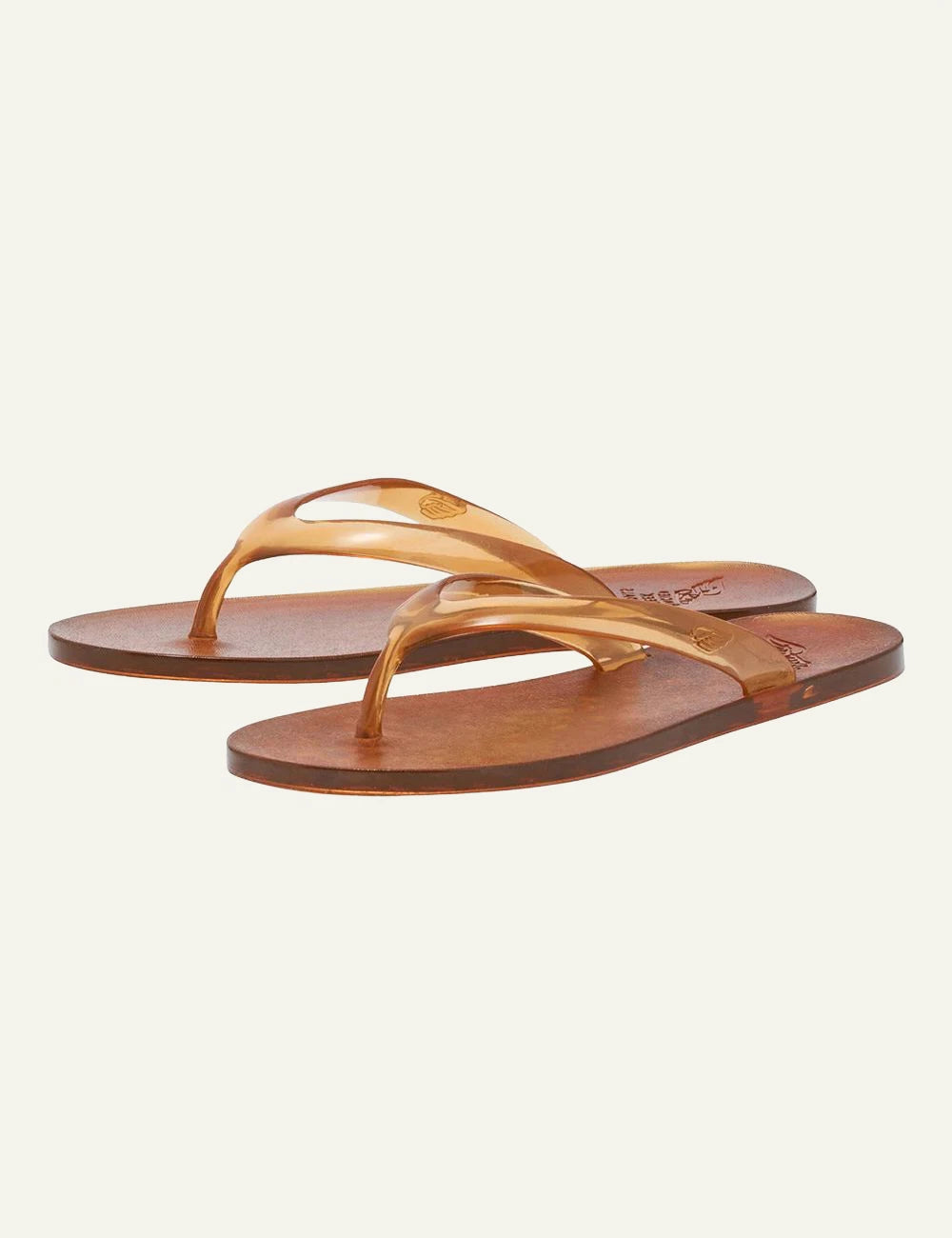 Ancient Greek Sandals jelly flip flop caramel minimal thong sandal profile view