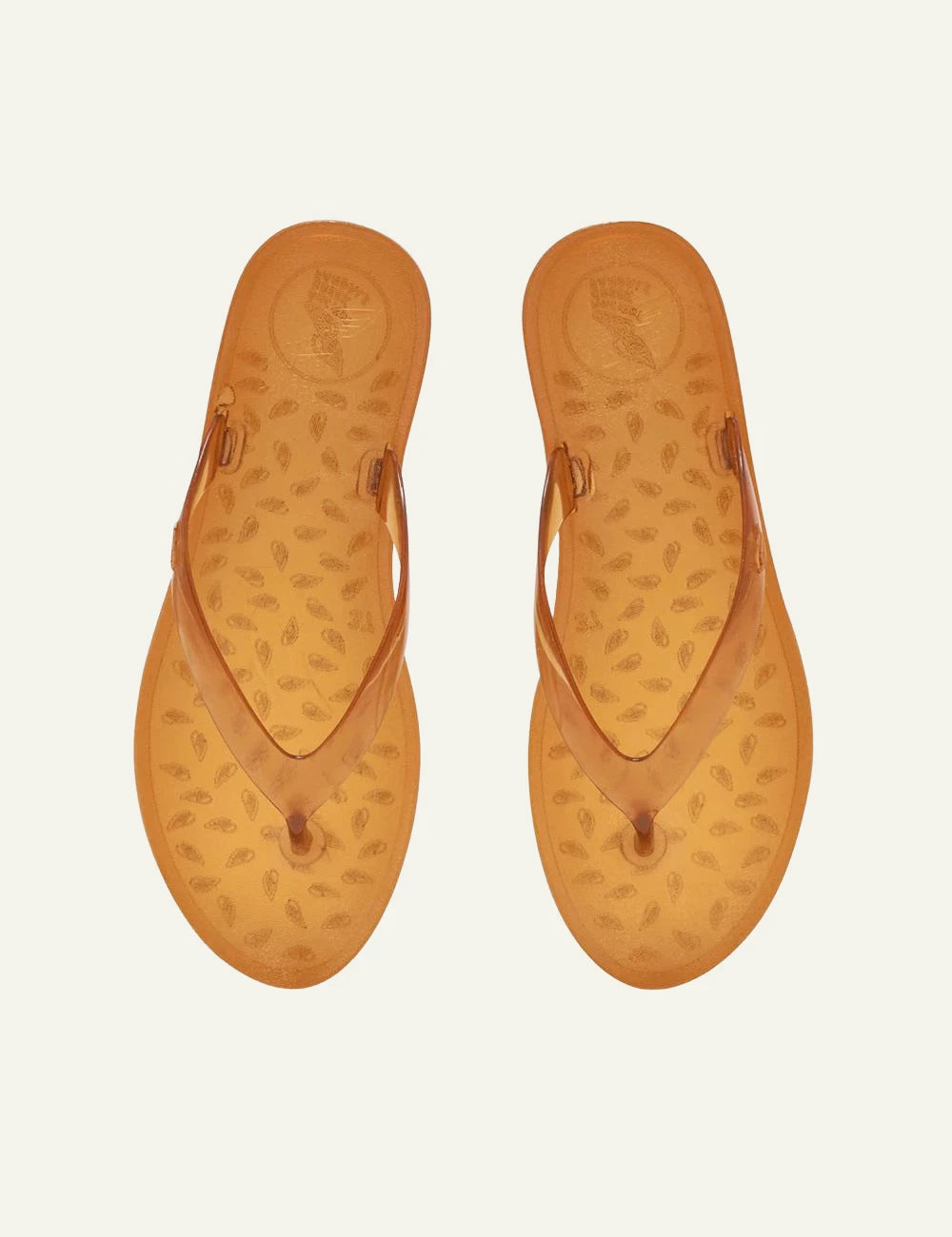 Ancient Greek Sandals jelly flip flop caramel minimal thong sandal top view
