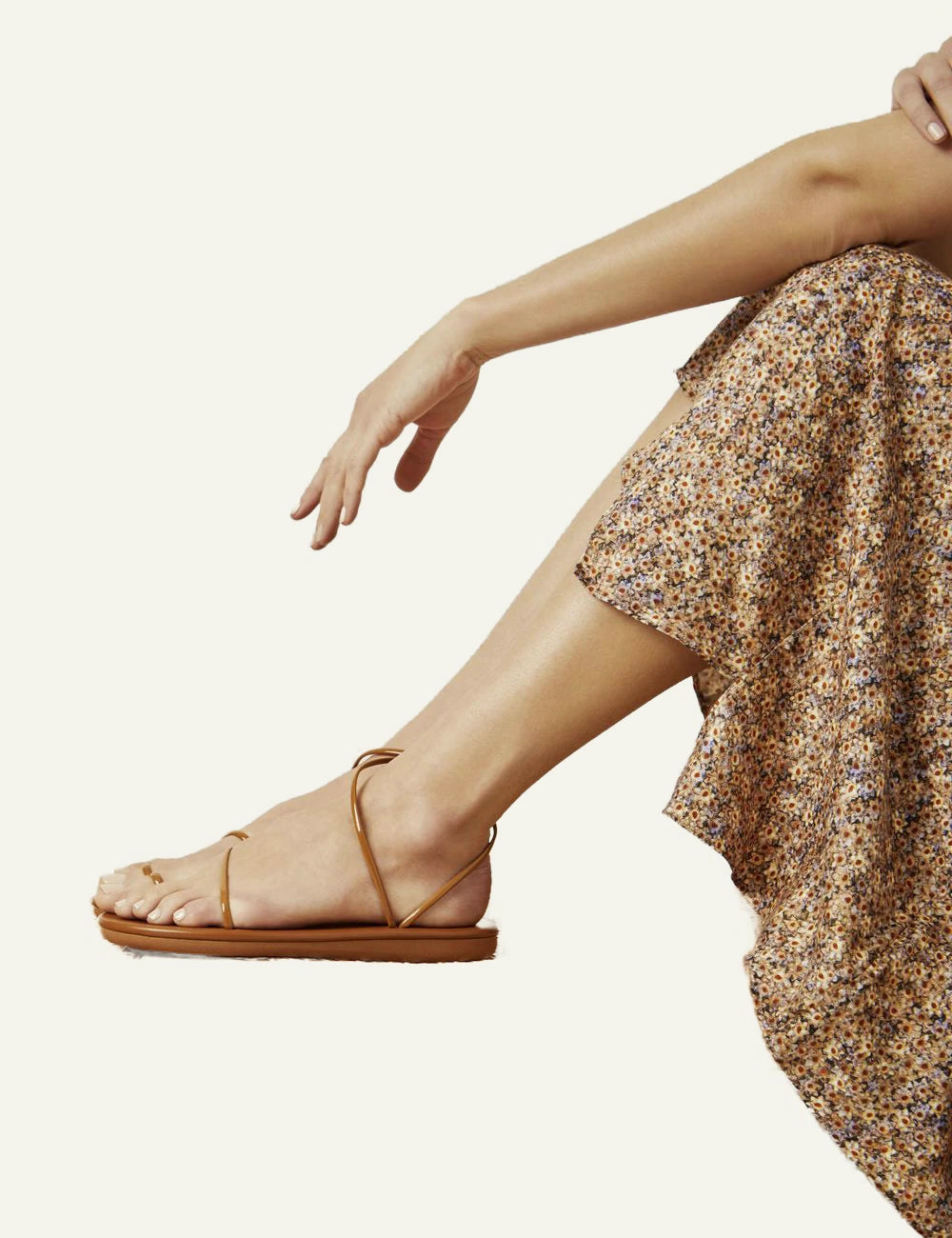 Ancient Greek Sandals Kansiz caramel minimal strappy flat sandal side model view