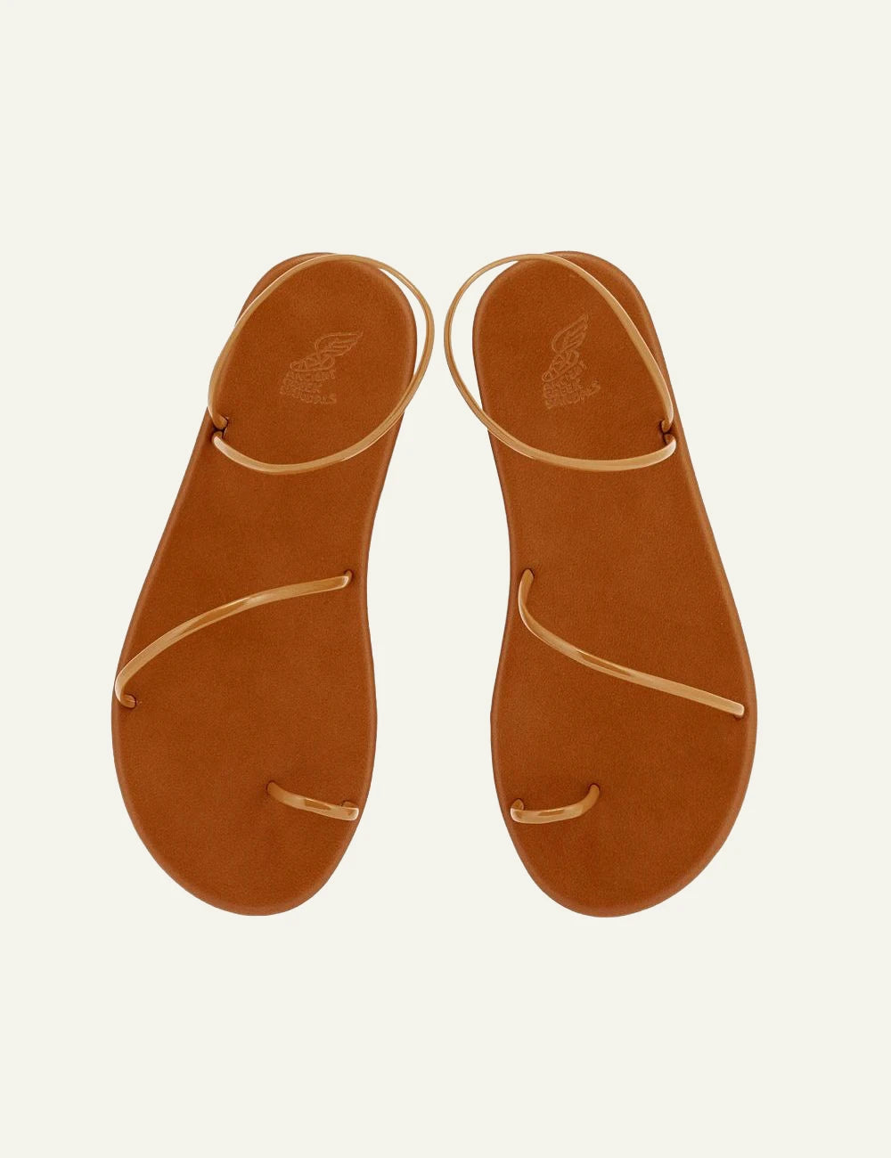 Ancient Greek Sandals Kansiz caramel minimal strappy flat sandal top view