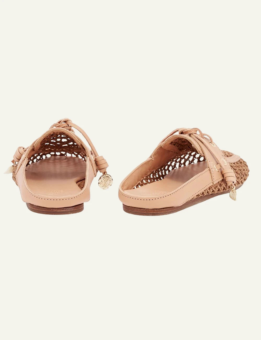 Ancient Greek Sandals Naveta brown raffia leather slide me woven texture back view